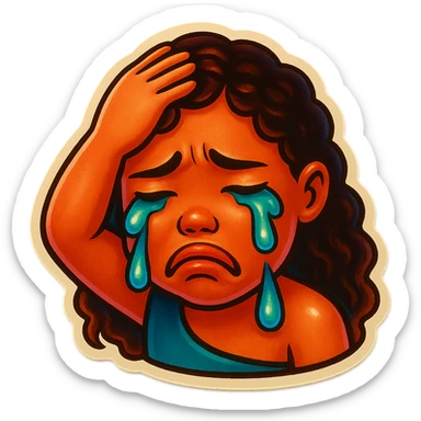 Crying Tears rolling down face 
Mouth Pout
one hand on head 
head down
 sticker
