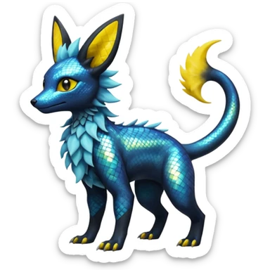 Shiny Iridescent Helioptile-Salandit-Umbreon-Jolteon-Fakémon-hybrid-creature (full body)  sticker