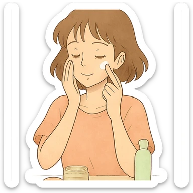 ghibli style girl making skincare, soft colors, gentle expression sticker