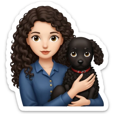 A brunette long haired a lil bit curly hair holding a black dog sticker