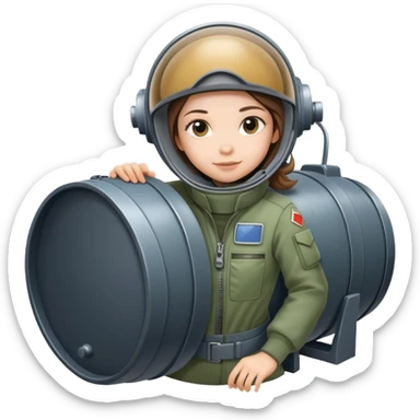 A girl in the barrel of a canon, ready to be launched! sticker
