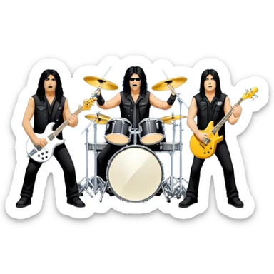Icon for Heavy Metal: Anthrax live concert with Charlie Benante on drums, Joey Belladonna on vocals, Frank Bello on bass, Jonathan Donais and Scott Ian on guitars. The intense energy of the band is captured with instruments and stage lighting. Transparent background. sticker