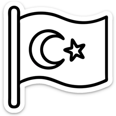 flag of East Turkistan, light blue field, white crescent moon and star, simple outlined icon style sticker