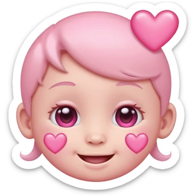 a baby pastel pink love face emoji with pink hearts in the eyes and a glowing baby pink gradient behind it  sticker