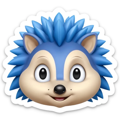 blue hedgehog emoji with long forward-facing quill spikes, smooth rounded face, large oval eyes with black pupils, small black nose, thin confident smile, 3D Apple emoji style, 1:1, clean shading, cute but energetic expression
 sticker