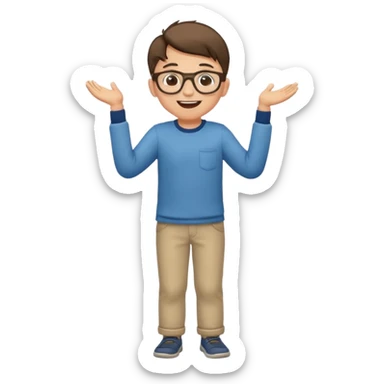 Very excited boy, full body, eyes closed, wearing glasses sticker