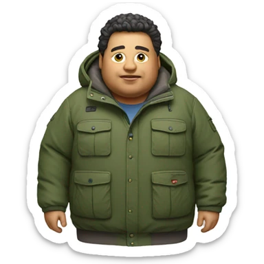 Fat man with Napapijri Rainforest Jacket sticker