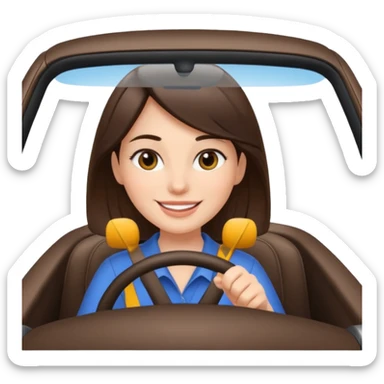 Brunette woman driving car. Happy face confidence  sticker