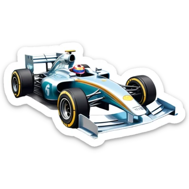 An icon showing a Formula 1 car racing down a track, with the vibrant speed and motion captured in the design. The background features a grand racing stadium with packed stands and winding turns, symbolizing the thrill of high-speed racing. Transparent background highlights the excitement. sticker