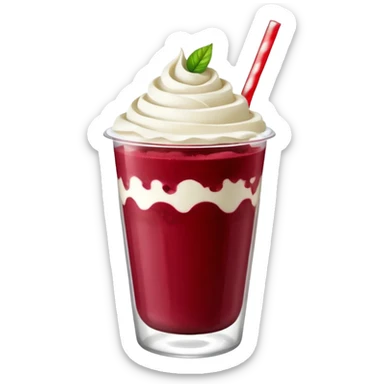crea una bebida de red velvet con bolitas de yogurt como topping en vaso de plastico con popote sticker