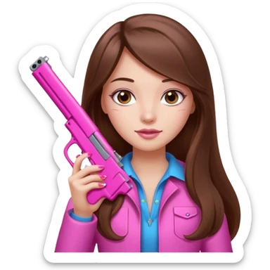 Long hair brown Girl hand pink nails holding pink gun better sticker