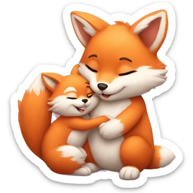 little fox hugs a bunny sticker