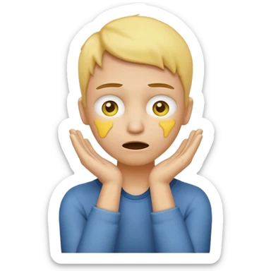 Yellow face emoji strangling itself with 2 arms crossed and hands saround neck and eyes looking up slightl sticker