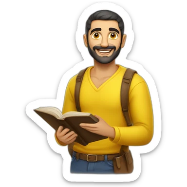Armenian men with the yellow clothes reading book and looking at camera and smiling  sticker