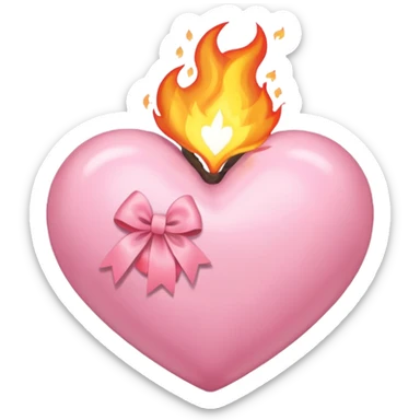 pastel pink heart on fire, with bow wrapped around it sticker