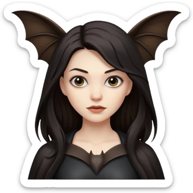 woman with long dark hair and a flying bat nearby sticker