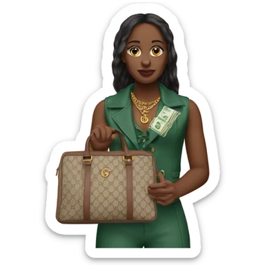 Create me holding a Gucci bag with money sticker