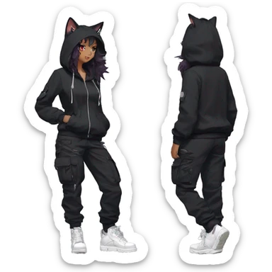 Edgy Anthro cool beautiful pretty anime dark cat-Pokémon-fursona techwear cargo pants hoodie sticker