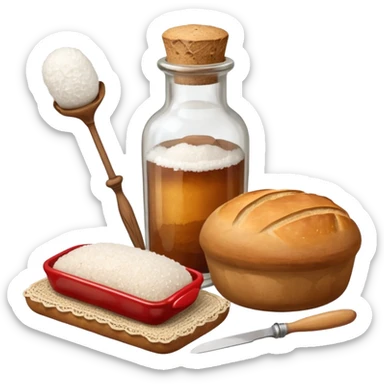 a one victorian bottle of salt and a loaf of bread - crochet needles and a ball of wool sticker