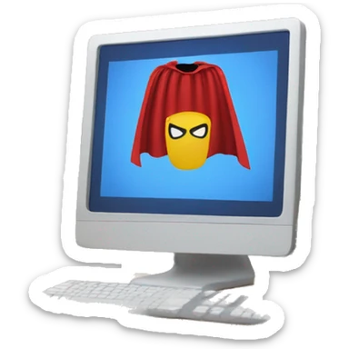 computer screen wearing a superhero cape sticker