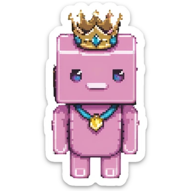minecraft pig full body pink blocky animal with square head wearing a crown sticker