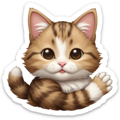dark brown tabby and white kitten upside down with eyes closed sticker