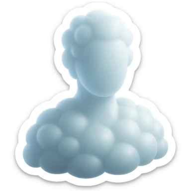 person made entirely of bright convex clouds, shoulder up, front view, matte glass style sticker