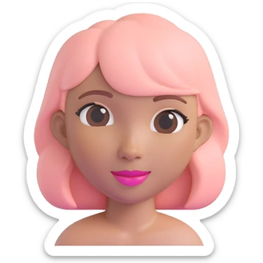 Change the lipstick color to a nude pink shade, keep all other features the same, maintain realistic Apple-style Memoji, 3D look, soft shading, gentle smile. sticker