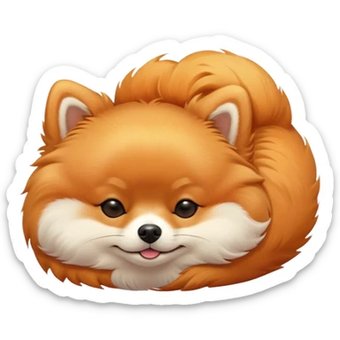 Meme-Worthy Cute Sleeping Orange Pomeranian Portrait Emoji, Head resting peacefully with a contented smile, showcasing a delightfully compact build and a luxuriously soft, fluffy orange Fur, eyes shut in a serene nap, Simplified yet hilariously adorable features, highly detailed, glowing with a soft, drowsy light, high shine, relaxed and utterly lovable, stylized with an air of playful laziness, bright and heartwarming, soft glowing outline, capturing the essence of a comically sleepy companion, so meme-worthy it feels like it could instantly become the next viral sensation of adorable slumber! sticker