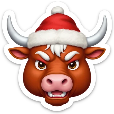 angry powerful with red New Year's hat with white horns bull emoji sticker