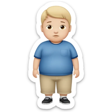 standing fat boy kid, embarrassed, simple and friendly sticker