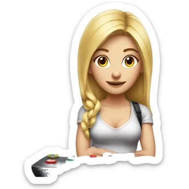 Blonde girl at gaming setup sticker