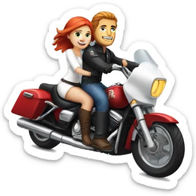 White man with a good looking white girl with red hair riding on a motorcycle  sticker