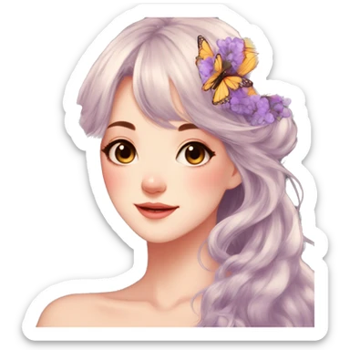 gorgeous anime lady with butterflies and beautiful hair fairycore cottagecore sticker
