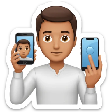a man holding a phone, taking a mirror selfie sticker