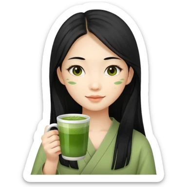 make an asian girl with long hair that loves matcha (in a cup not glasses) sticker