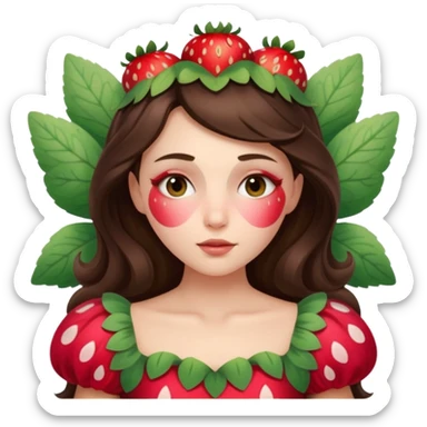 sleeping beauty brunette white girl with a silk pillow strawberry dress with her face painted fairy strawberry sticker