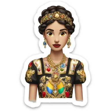 Dolce and Gabbana Italian model with dark hair and headband with colourful ornament and golden detais  sticker