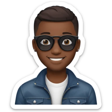 new york, cool young black guy with dark shades, fade haircut, cool smile sticker