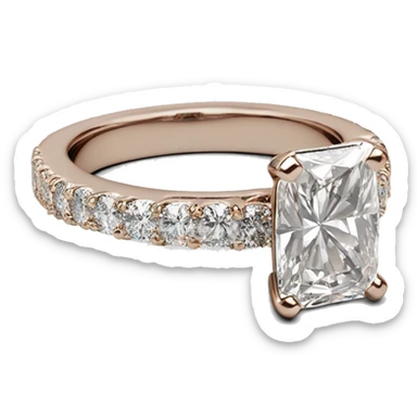 Simple Rose Gold radiant cut diamond engagement ring with small diamonds around the band sticker