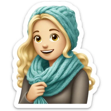 beautiful finnish blonde woman knitting a scarf sticker