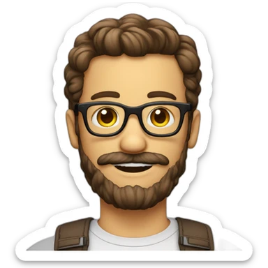 Geek avec des lunettes et cheveux brun avec un tous petit peu de barbe sans la moustache sticker