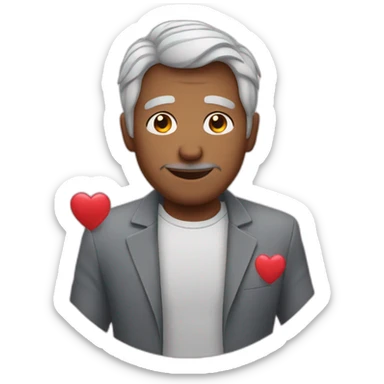 Man with gray hair no mustache giving valentine heart  sticker