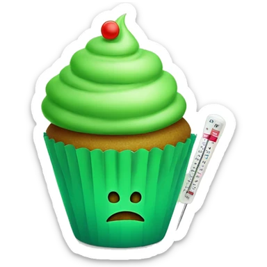 Sad green cupcake with a thermometer in its mouth  sticker