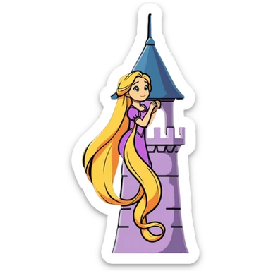 Rapunzel letting down her hair from a tower sticker