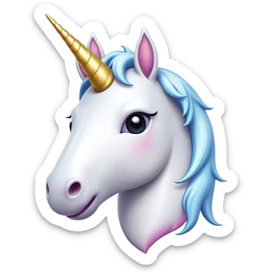 Cinematic Comical White Unicorn Portrait Emoji, Head tilted dramatically with an exaggeratedly amused expression, featuring a slender, radiant form with a playfully sparkling horn and wide, comically expressive eyes full of enchanting disbelief, Simplified yet hilariously expressive features, highly detailed, glowing with a slightly sassy magical glow, high shine, dramatic yet playful, stylized with an air of cheeky mythic mischief, soft glowing outline, capturing the essence of a meme-worthy white unicorn that looks ready to prance its way into viral fame! sticker