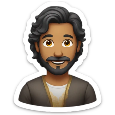 Indian man with long wavy hair and well groomed beard sticker