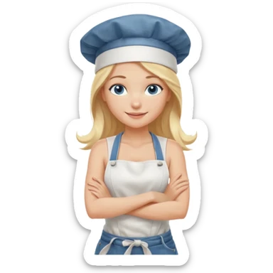 Sexy Full body  pretty
Long Blonde hair blue eyed female chef wearing white tank top, denim shorts and chef hat arms folded sticker