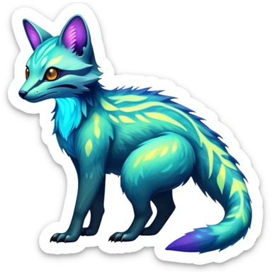 Exotic futuristic bioluminescent translucent transparent lush warm-colored neon-glowing iridescent Fakémon-Fionbri-Vernid-Sergal-Genet-creature sticker