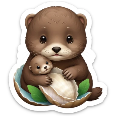 baby otter hold a shell sticker